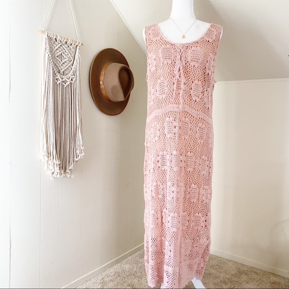 Vintage Pink Crochet Long Dress Size 2X